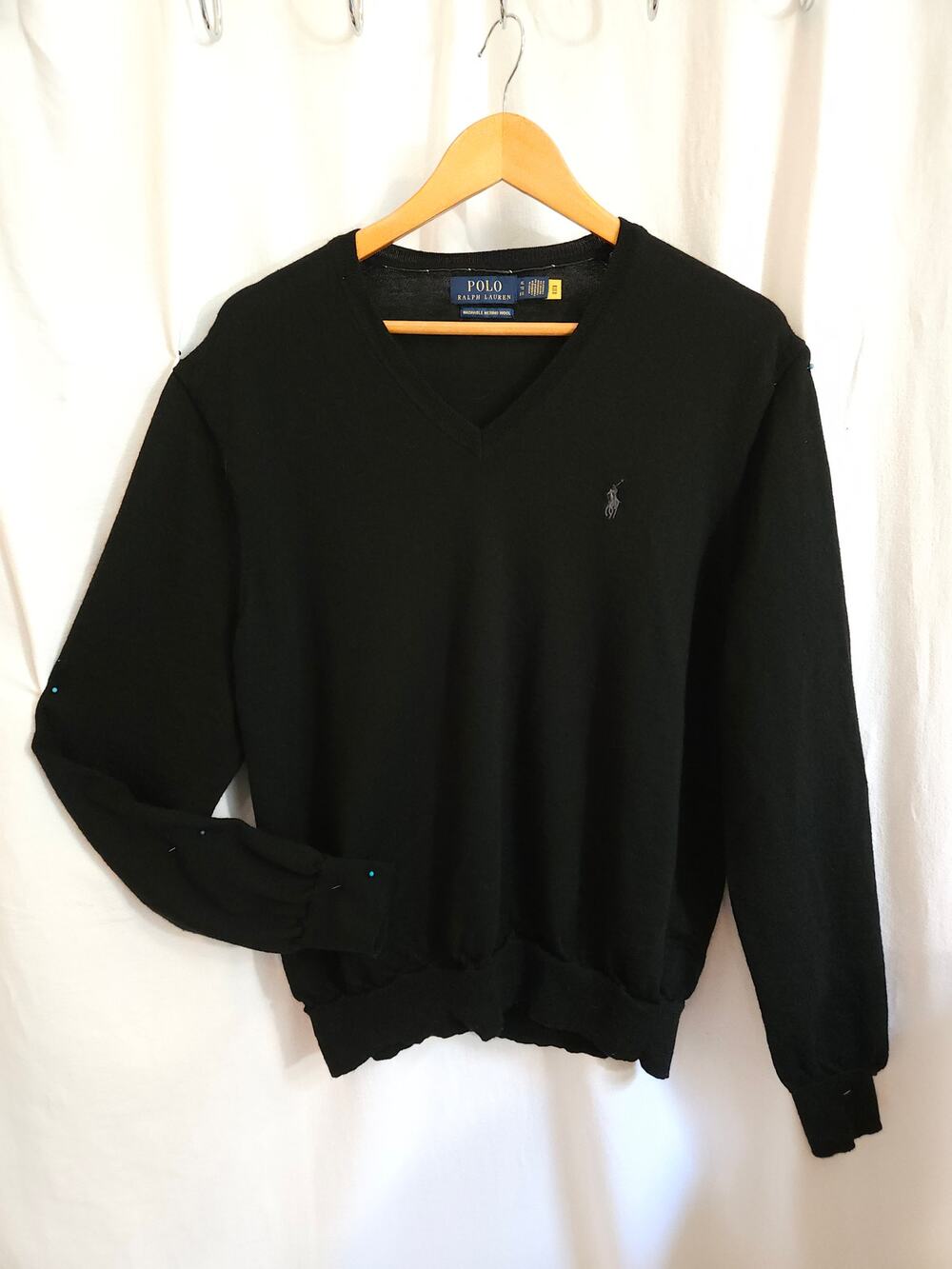 Polo Ralph Lauren Men’s XL Washable Merino Wool V-Neck Sweater Black Pony